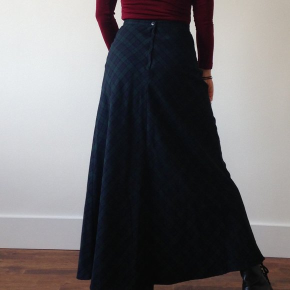 Navy & Green Plaid Maxi Skirt - Picture 10 of 16